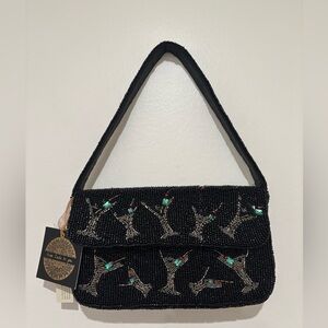 Viral Beaded Black Martini Cocktail Clutch Shoulder Bag
